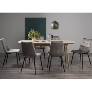 Bentley Designs Dansk Scandi Oak 6-8 Seater Oval Dining Table With 6 Mondrian Grey Velvet Fabric Chairs Bentley Designs Dansk Scandi Oak 6-8 Seater Oval Dining Table With 6 Mondrian Grey Velvet Fabric Chairs