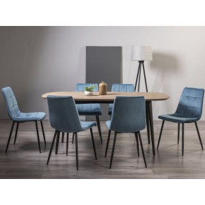 Bentley Designs Vintage Weathered Oak 6 Seater Dining Table with 6 Mondrian Petrol Blue Velvet Fabric Chairs Bentley Designs Vintage Weathered Oak 6 Seater Dining Table with 6 Mondrian Petrol Blue Velvet Fabric Chairs