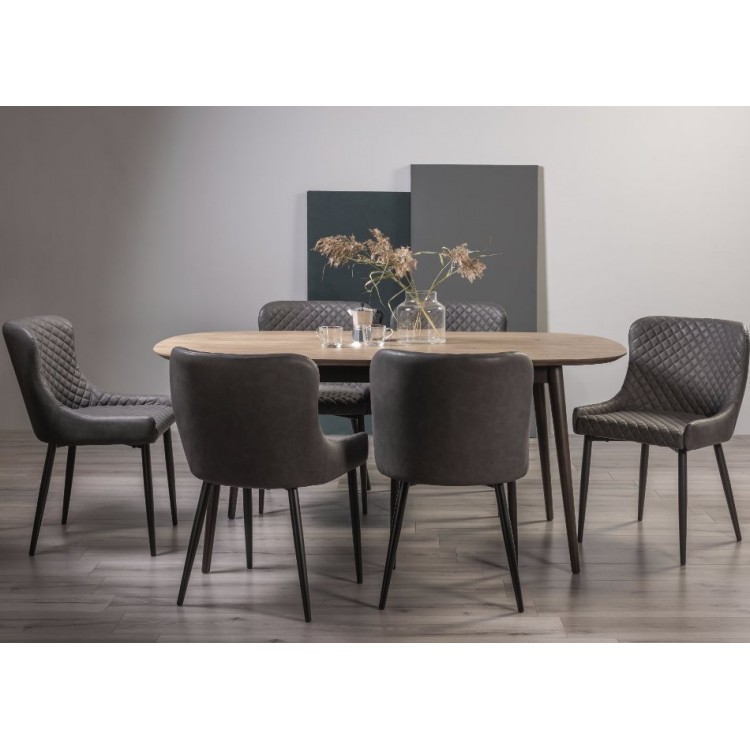 Bentley Designs Vintage Weathered Oak 6-8 Seater Dining Table with 6 Cezanne Dark Grey Faux Leather Chairs