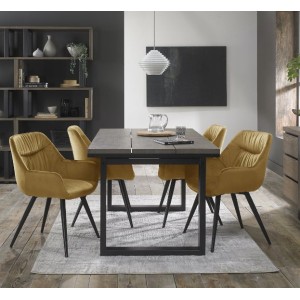 Bentley Designs Tivoli Weathered Oak 4-6 Seater Dining Table With 4 Dali Mustard Velvet Fabric Chairs Bentley Designs Tivoli Weathered Oak 4-6 Seater Dining Table With 4 Dali Mustard Velvet Fabric Chairs