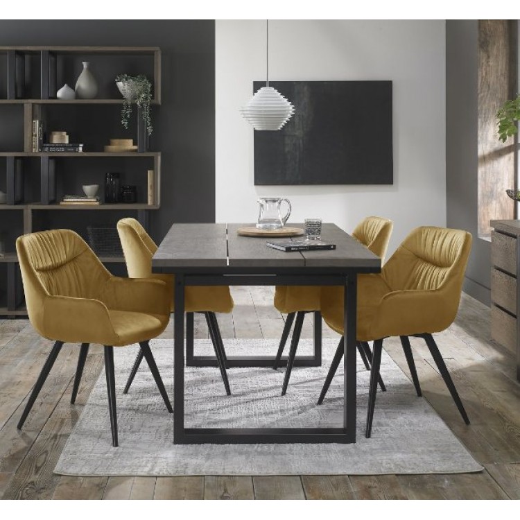 Bentley Designs Tivoli Weathered Oak 4-6 Seater Dining Table With 4 Dali Mustard Velvet Fabric Chairs