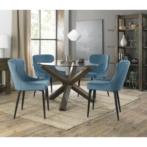 Bentley Designs Turin Clear Tempered Glass 4 Seater Dark Oak Legs Dining Table With 4 Cezanne Petrol Blue Velvet Fabric Chairs Bentley Designs Turin Clear Tempered Glass 4 Seater Dark Oak Legs Dining Table With 4 Cezanne Petrol Blue Velvet Fabric Chairs