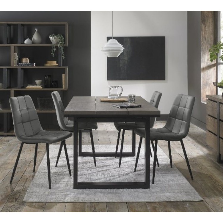 Bentley Designs Tivoli Weathered Oak 4-6 Seater Dining Table With 4 Mondrian Grey Velvet Fabric Chairs