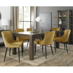 Bentley Designs Turin Dark Oak 6 to 10 Seater Rectangular Dining Table With 8 Cezanne Mustard Velvet Fabric Chairs Bentley Designs Turin Dark Oak 6 to 10 Seater Rectangular Dining Table With 8 Cezanne Mustard Velvet Fabric Chairs