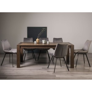 Bentley Designs Turin Dark Oak 6 to10 Seater Rectangular Dining Table With 8 Fontana Grey Velvet Fabric Chairs Bentley Designs Turin Dark Oak 6 to10 Seater Rectangular Dining Table With 8 Fontana Grey Velvet Fabric Chairs