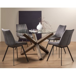 Bentley Designs Turin Clear Tempered Glass 4 Seater Dark Oak Legs Dining Table With 4 Fontana Grey Velvet Fabric Chairs Bentley Designs Turin Clear Tempered Glass 4 Seater Dark Oak Legs Dining Table With 4 Fontana Grey Velvet Fabric Chairs
