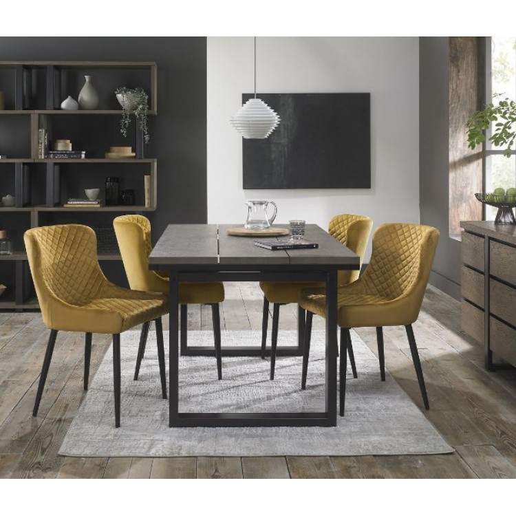 Bentley Designs Tivoli Weathered Oak 4-6 Seater Dining Table With 4 Cezanne Mustard Velvet Fabric Chairs