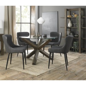 Bentley Designs Turin Clear Tempered Glass 4 Seater Dark Oak Legs Dining Table With 4 Cezanne Dark Grey Faux Leather Chairs Bentley Designs Turin Clear Tempered Glass 4 Seater Dark Oak Legs Dining Table With 4 Cezanne Dark Grey Faux Leather Chairs