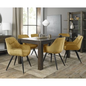 Bentley Designs Turin Dark Oak 6-8 Seater Dining Table With 6 Dali Mustard Velvet Fabric Chairs Bentley Designs Turin Dark Oak 6-8 Seater Dining Table With 6 Dali Mustard Velvet Fabric Chairs