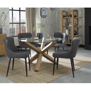Bentley Designs Turin Clear Tempered Glass 4 Seater Light Oak Legs Dining Table With 4 Cezanne Dark Grey Faux Leather Chairs Bentley Designs Turin Clear Tempered Glass 4 Seater Light Oak Legs Dining Table With 4 Cezanne Dark Grey Faux Leather Chairs