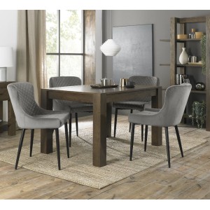 Bentley Designs Turin Dark Oak 4-6 Seater Dining Table With 4 Cezanne Grey Velvet Fabric Chairs Bentley Designs Turin Dark Oak 4-6 Seater Dining Table With 4 Cezanne Grey Velvet Fabric Chairs
