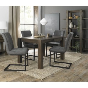 Bentley Designs Turin Dark Oak 4-6 Seater Dining Table With 4 Lewis Distressed Grey Fabric Cantilever Chairs Bentley Designs Turin Dark Oak 4-6 Seater Dining Table With 4 Lewis Distressed Grey Fabric Cantilever Chairs