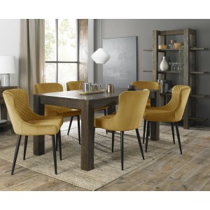 Bentley Designs Turin Dark Oak 6-8 Seater Dining Table With 6 Cezanne Mustard Velvet Fabric Chairs Bentley Designs Turin Dark Oak 6-8 Seater Dining Table With 6 Cezanne Mustard Velvet Fabric Chairs