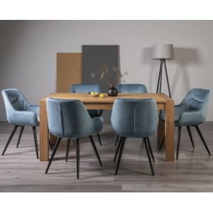 Bentley Designs Turin Light Oak 6 Seater Dining Table With 6 Dali Petrol blue Velvet Fabric Chairs Bentley Designs Turin Light Oak 6 Seater Dining Table With 6 Dali Petrol blue Velvet Fabric Chairs