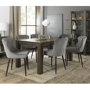 Bentley Designs Turin Dark Oak 6-8 Seater Dining Table With 6 Cezanne Grey Velvet Fabric Chairs Bentley Designs Turin Dark Oak 6-8 Seater Dining Table With 6 Cezanne Grey Velvet Fabric Chairs