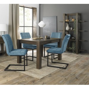 Bentley Designs Turin Dark Oak 4-6 Seater Dining Table With 4 Lewis Petrol Blue Velvet Cantilever Chairs Bentley Designs Turin Dark Oak 4-6 Seater Dining Table With 4 Lewis Petrol Blue Velvet Cantilever Chairs