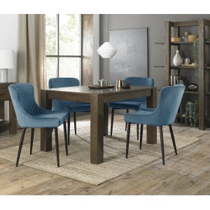 Bentley Designs Turin Dark Oak 4-6 Seater Dining Table With 4 Cezanne Petrol Blue Velvet Fabric Chairs Bentley Designs Turin Dark Oak 4-6 Seater Dining Table With 4 Cezanne Petrol Blue Velvet Fabric Chairs