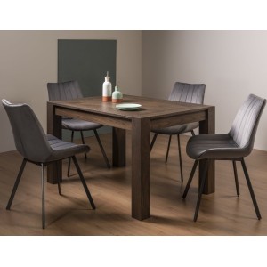 Bentley Designs Turin Dark Oak 4-6 Seater Dining Table With 4 Fontana Grey Velvet Fabric Chairs Bentley Designs Turin Dark Oak 4-6 Seater Dining Table With 4 Fontana Grey Velvet Fabric Chairs
