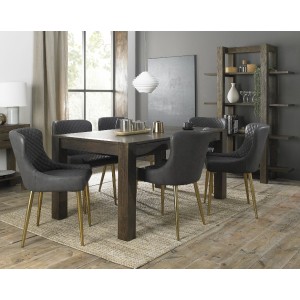Bentley Designs Turin Dark Oak 6-8 Seater Dining Table With 6 Cezanne Dark Grey Faux Matt Gold Plated Legs Chairs Bentley Designs Turin Dark Oak 6-8 Seater Dining Table With 6 Cezanne Dark Grey Faux Matt Gold Plated Legs Chairs