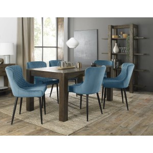 Bentley Designs Turin Dark Oak 6-8 Seater Dining Table With 6 Cezanne Petrol Blue Velvet Fabric Chairs Bentley Designs Turin Dark Oak 6-8 Seater Dining Table With 6 Cezanne Petrol Blue Velvet Fabric Chairs
