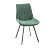 Bentley Designs Turin Clear Tempered Glass 4 Seater Dark Oak Legs Dining Table With 4 Fontana Green Velvet Fabric Chairs