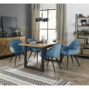 Bentley Designs Indus Rustic Oak 4-6 Seater Dining Table with 4 Dali Petrol Blue Velvet Fabric Chairs Bentley Designs Indus Rustic Oak 4-6 Seater Dining Table with 4 Dali Petrol Blue Velvet Fabric Chairs