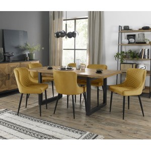 Bentley Designs Indus Rustic Oak 6-8 Seater Dining Table With 6 Cezanne Mustard Velvet Fabric Chairs Bentley Designs Indus Rustic Oak 6-8 Seater Dining Table With 6 Cezanne Mustard Velvet Fabric Chairs
