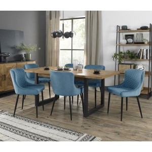 Bentley Designs Indus Rustic Oak 6-8 Seater Dining Table With 6 Cezanne Petrol Blue Velvet Fabric Chairs Bentley Designs Indus Rustic Oak 6-8 Seater Dining Table With 6 Cezanne Petrol Blue Velvet Fabric Chairs