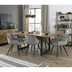 Bentley Designs Indus Rustic Oak 6-8 Seater Dining Table With 6 Dali Grey Velvet Fabric Chairs Bentley Designs Indus Rustic Oak 6-8 Seater Dining Table With 6 Dali Grey Velvet Fabric Chairs
