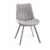 Bentley Designs Hirst grey painted tempered glass dining table with 6 Fontana Grey Velvet fabric chairs