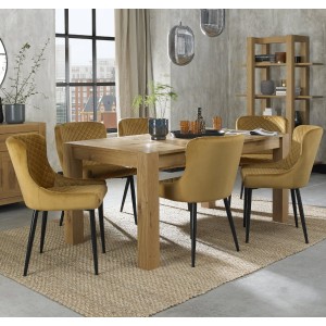 Bentley Designs Turin Light Oak 6-8 Seater Rectangular Dining Table With 6 Cezanne Mustard Velvet Fabric Chairs Bentley Designs Turin Light Oak 6-8 Seater Rectangular Dining Table With 6 Cezanne Mustard Velvet Fabric Chairs