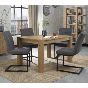Bentley Designs Turin Light Oak 4-6 Seater Rectangular Dining Table With 4 Lewis Distressed Dark Grey Fabric Cantilever Chairs Bentley Designs Turin Light Oak 4-6 Seater Rectangular Dining Table With 4 Lewis Distressed Dark Grey Fabric Cantilever Chairs