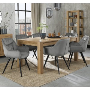 Bentley Designs Turin Light Oak 6-8 Seater Rectangular Dining Table With 6 Dali Grey Velvet Fabric Chairs Bentley Designs Turin Light Oak 6-8 Seater Rectangular Dining Table With 6 Dali Grey Velvet Fabric Chairs