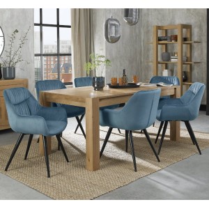 Bentley Designs Turin Light Oak 6-8 Seater Rectangular Dining Table With 6 Dali Petrol Blue Velvet Fabric Chairs Bentley Designs Turin Light Oak 6-8 Seater Rectangular Dining Table With 6 Dali Petrol Blue Velvet Fabric Chairs