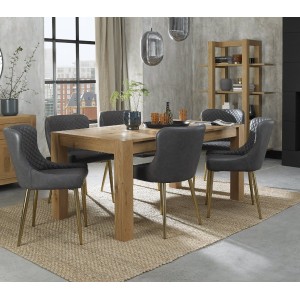 Bentley Designs Turin Light Oak 6-8 Seater Dining Table With 6 Cezanne Dark Grey Faux Matt Gold Plated Legs Chairs Bentley Designs Turin Light Oak 6-8 Seater Dining Table With 6 Cezanne Dark Grey Faux Matt Gold Plated Legs Chairs
