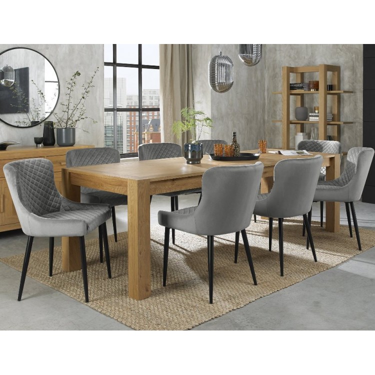 Bentley Designs Turin Light Oak 6-10 Seater Dining Table With 8 Cezanne Grey Velvet Fabric Chairs