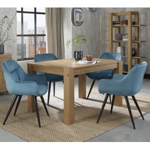 Bentley Designs Turin Light Oak 4-6 Seater Dining Table With 4 Dali Petrol Blue Velvet Fabric Chairs Bentley Designs Turin Light Oak 4-6 Seater Dining Table With 4 Dali Petrol Blue Velvet Fabric Chairs