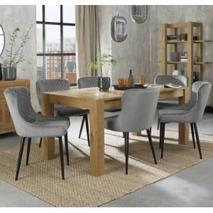 Bentley Designs Turin Light Oak 6-8 Seater Rectangular Dining Table With 6 Cezanne Grey Velvet Fabric Chairs Bentley Designs Turin Light Oak 6-8 Seater Rectangular Dining Table With 6 Cezanne Grey Velvet Fabric Chairs