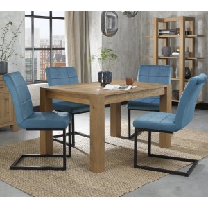 Bentley Designs Turin Light Oak 4-6 Seater Rectangular Dining Table With 4 Lewis Petrol Blue Velvet Cantilever Chairs Bentley Designs Turin Light Oak 4-6 Seater Rectangular Dining Table With 4 Lewis Petrol Blue Velvet Cantilever Chairs