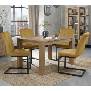 Bentley Designs Turin Light Oak 4-6 Seater Rectangular Dining Table With 4 Lewis Mustard Velvet Cantilever Chairs Bentley Designs Turin Light Oak 4-6 Seater Rectangular Dining Table With 4 Lewis Mustard Velvet Cantilever Chairs