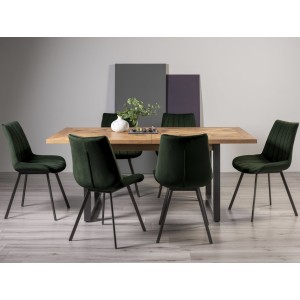 Bentley Designs Indus Rustic Oak 6-8 Seater Dining Table With 6 Fontana Green Velvet Fabric Chairs Bentley Designs Indus Rustic Oak 6-8 Seater Dining Table With 6 Fontana Green Velvet Fabric Chairs