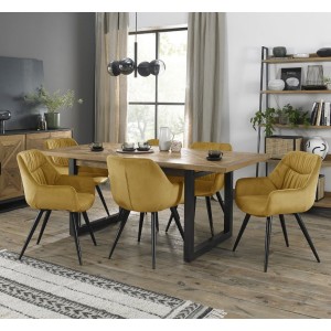 Bentley Designs Indus Rustic Oak 6-8 Seater Dining Table With 6 Dali Mustard Velvet Fabric Chairs Bentley Designs Indus Rustic Oak 6-8 Seater Dining Table With 6 Dali Mustard Velvet Fabric Chairs