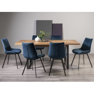Bentley Designs Indus Rustic Oak 6-8 Seater Dining Table With 6 Fontana Blue Velvet Fabric Chairs Bentley Designs Indus Rustic Oak 6-8 Seater Dining Table With 6 Fontana Blue Velvet Fabric Chairs