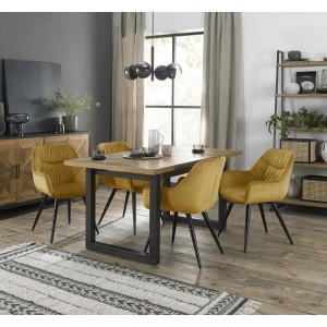 Bentley Designs Indus Rustic Oak 4-6 Seater Dining Table with 4 Dali Mustard Velvet Fabric Chairs Bentley Designs Indus Rustic Oak 4-6 Seater Dining Table with 4 Dali Mustard Velvet Fabric Chairs