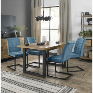 Bentley Designs Indus Rustic Oak 4-6 Seater Dining Table With 4 Lewis Petrol Blue Velvet Cantilever Chairs Bentley Designs Indus Rustic Oak 4-6 Seater Dining Table With 4 Lewis Petrol Blue Velvet Cantilever Chairs