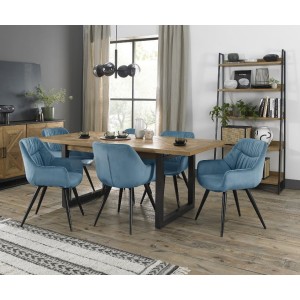Bentley Designs Indus Rustic Oak 6-8 Seater Dining Table With 6 Dali Petrol Blue Velvet Fabric Chairs Bentley Designs Indus Rustic Oak 6-8 Seater Dining Table With 6 Dali Petrol Blue Velvet Fabric Chairs