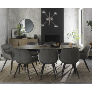 Bentley Designs Vintage Weathered Oak 6-8 Seater Oval Dining Table with 8 Dali Grey Velvet Fabric Chairs Bentley Designs Vintage Weathered Oak 6-8 Seater Oval Dining Table with 8 Dali Grey Velvet Fabric Chairs
