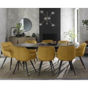 Bentley Designs Vintage Weathered Oak 6-8 Seater Oval Dining Table with 8 Dali Mustard Velvet Fabric Chairs Bentley Designs Vintage Weathered Oak 6-8 Seater Oval Dining Table with 8 Dali Mustard Velvet Fabric Chairs