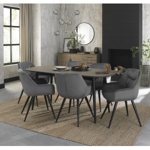 Bentley Designs Vintage Weathered Oak 6 Seater Oval Dining Table with 6 Dali Grey Velvet Fabric Chairs Bentley Designs Vintage Weathered Oak 6 Seater Oval Dining Table with 6 Dali Grey Velvet Fabric Chairs