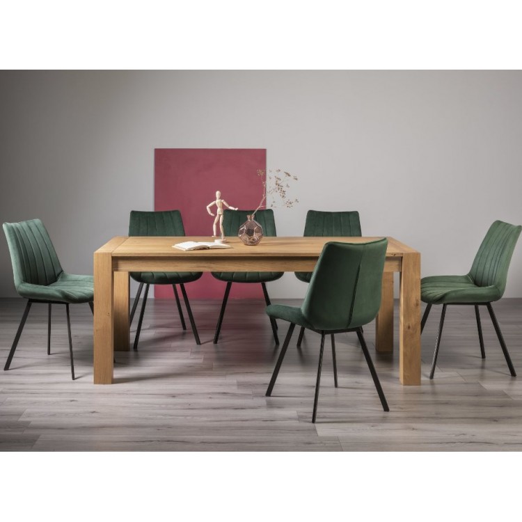 Bentley Designs Turin Light Oak 6-10 Seater Dining Table With 8 Fontana Green Velvet Fabric Chairs